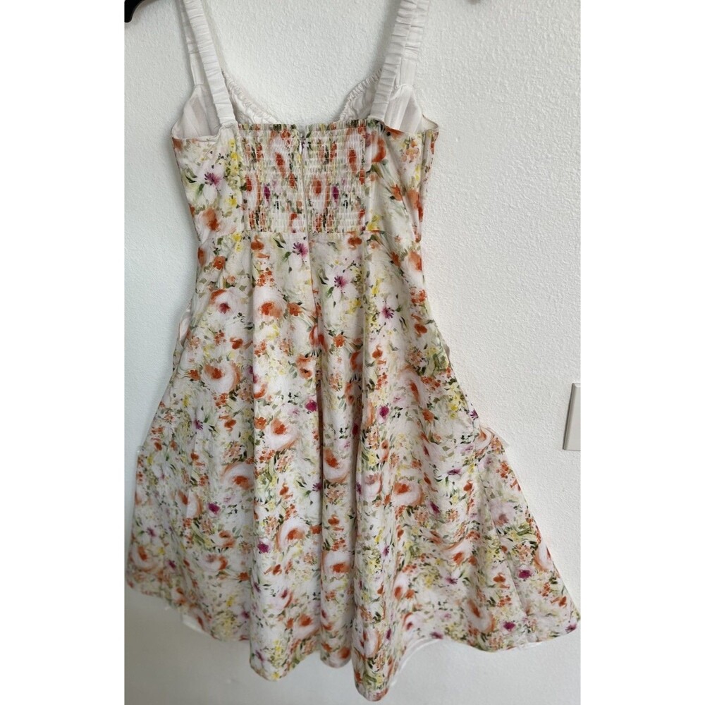 ASTR Julietta Milkmaid Dress Floral Slit Midi Medium Orange Green Cottagecore - Picture 2 of 11